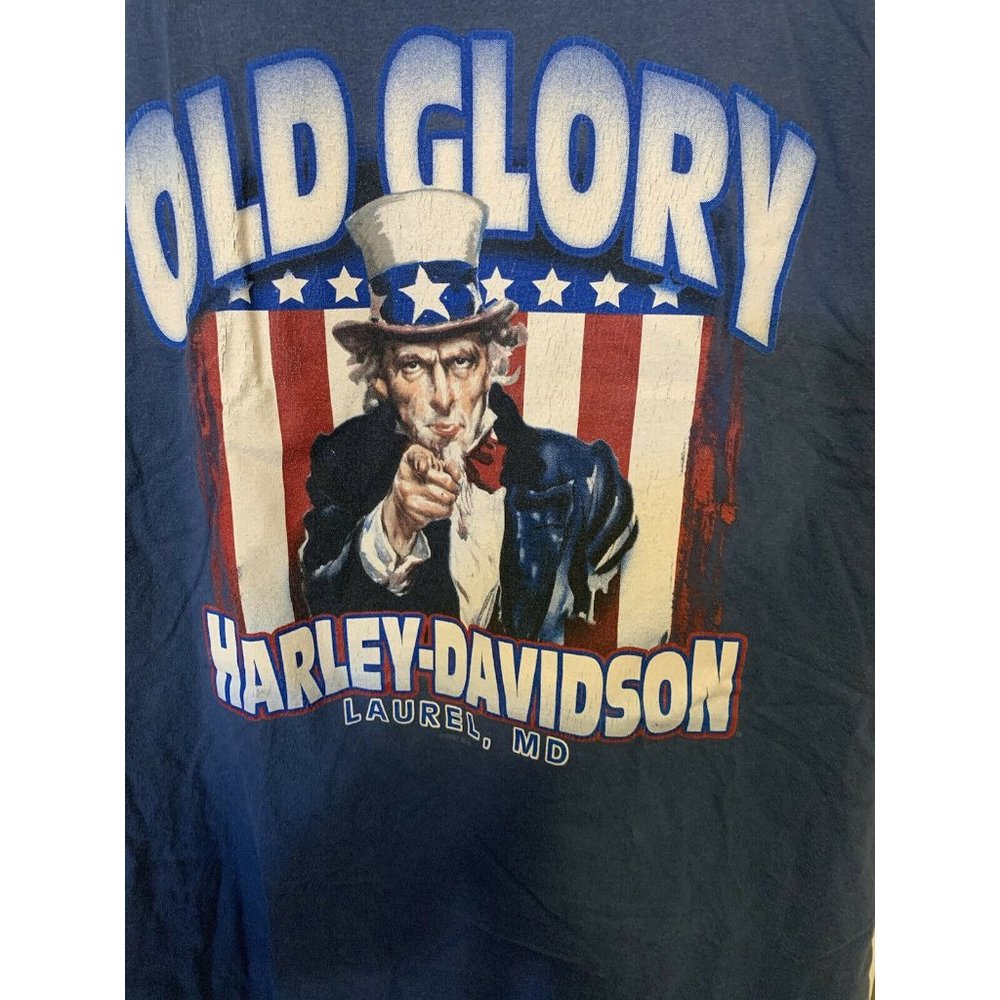 Vintage 2007 Old Glory Harley Davidson T shirt Men’s Sz 2XL Blue Red White‎